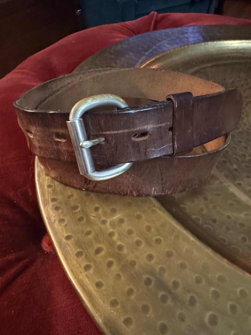 Abercrombie & Fitch Brown Leather Belt with Silver Buckle